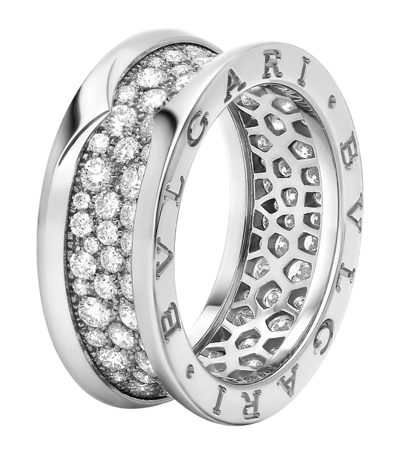 Shop Bvlgari White Gold And Diamond B. Zero1 Ring In Silver