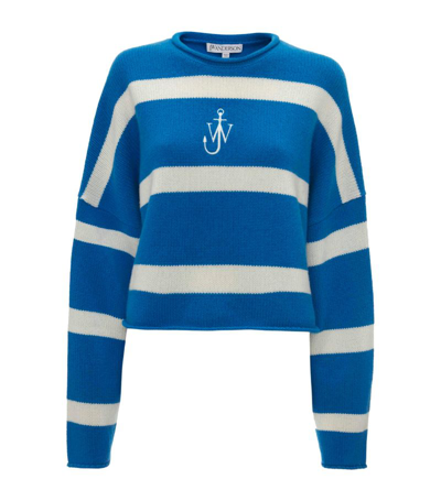 Shop Jw Anderson Wool-cashmere Striped Sweater In Blue