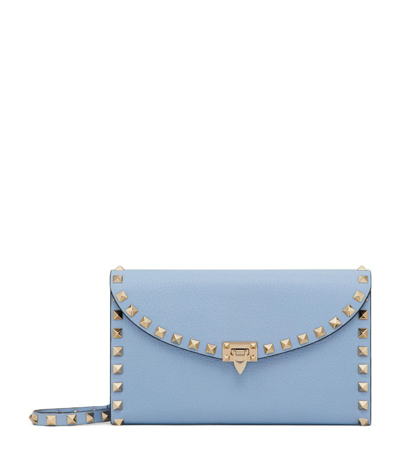 Shop Valentino Leather Rockstud Chain Wallet In Blue