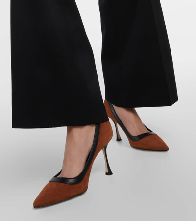 Shop Manolo Blahnik Dalina 90 Leather-trimmed Suede Pumps In Black