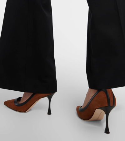 Manolo Blahnik Dalina 90 Leather-trimmed Suede Pumps In Black