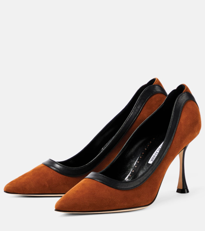 Manolo Blahnik Dalina 90 Leather-trimmed Suede Pumps In Black