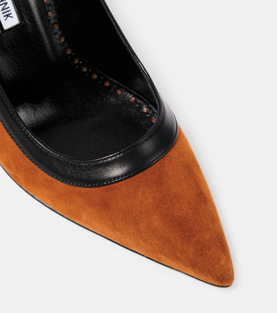 Manolo Blahnik Dalina 90 Leather-trimmed Suede Pumps In Black