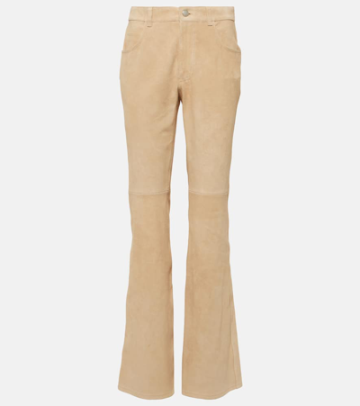 Shop Chloé Mid-rise Suede Straight Pants In Beige