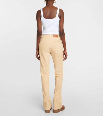 Shop Chloé Mid-rise Suede Straight Pants In Beige