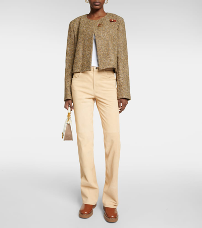 Shop Chloé Mid-rise Suede Straight Pants In Beige