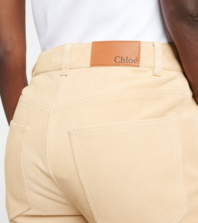 Shop Chloé Mid-rise Suede Straight Pants In Beige