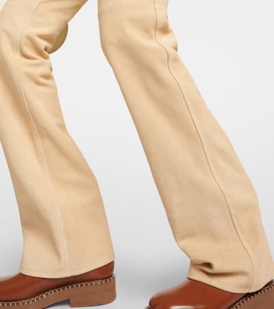 Shop Chloé Mid-rise Suede Straight Pants In Beige