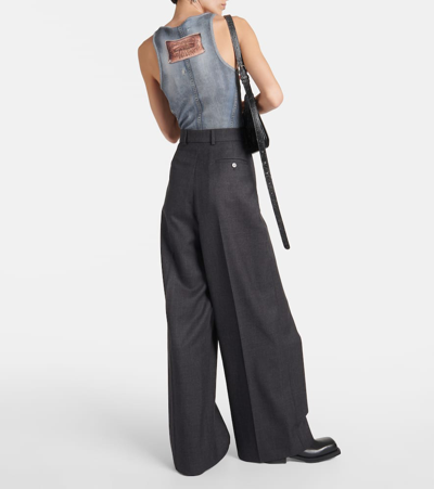 Shop Acne Studios Asymmetric Mid-rise Wide-leg Pants In Grey