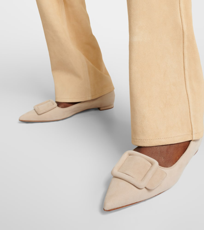 Shop Manolo Blahnik Maysale Suede Flats In Beige