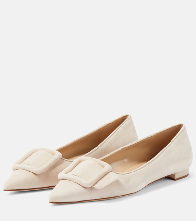 Shop Manolo Blahnik Maysale Suede Flats In Beige