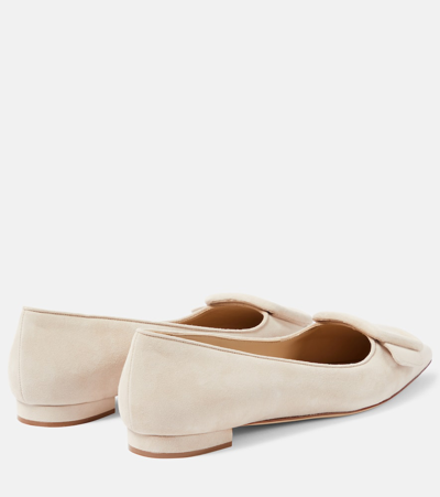 Shop Manolo Blahnik Maysale Suede Flats In Beige