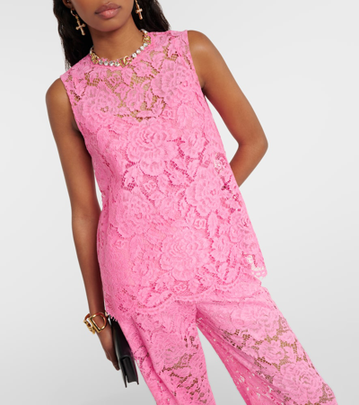 Shop Dolce & Gabbana Floral Crepe De Chine Lace Top In Pink