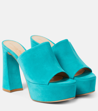 Shop Gianvito Rossi Holly Suede Platform Mules In Blue