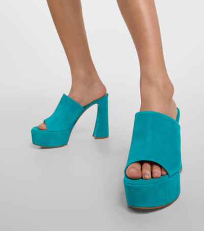 Shop Gianvito Rossi Holly Suede Platform Mules In Blue