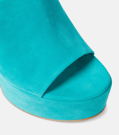 Shop Gianvito Rossi Holly Suede Platform Mules In Blue