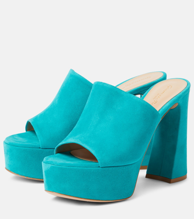 Shop Gianvito Rossi Holly Suede Platform Mules In Blue