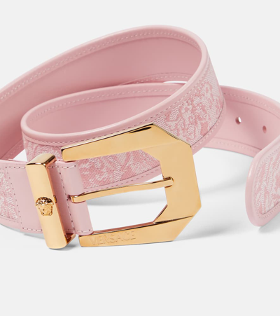 Shop Versace Barocco Medusa Leather-trimmed Belt In Pink