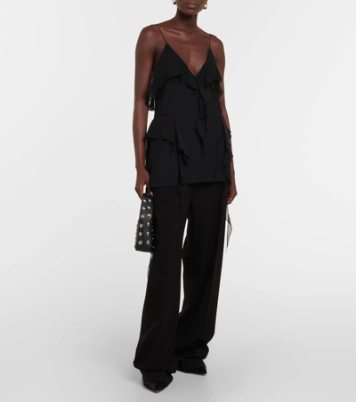 Khaite Piet Cascading-ruffle Sleeveless Tunic Top In Black