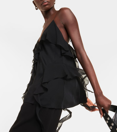 Khaite Piet Cascading-ruffle Sleeveless Tunic Top In Black