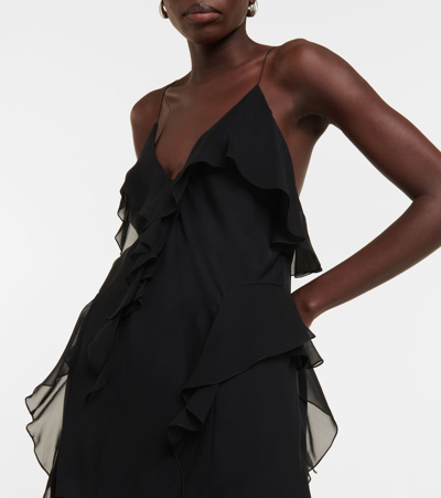 Khaite Piet Cascading-ruffle Sleeveless Tunic Top In Black