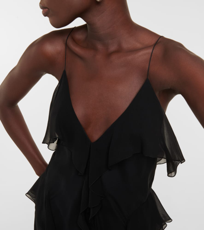Khaite Piet Cascading-ruffle Sleeveless Tunic Top In Black