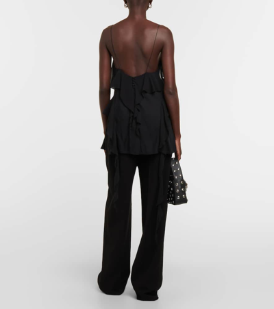 Khaite Piet Cascading-ruffle Sleeveless Tunic Top In Black