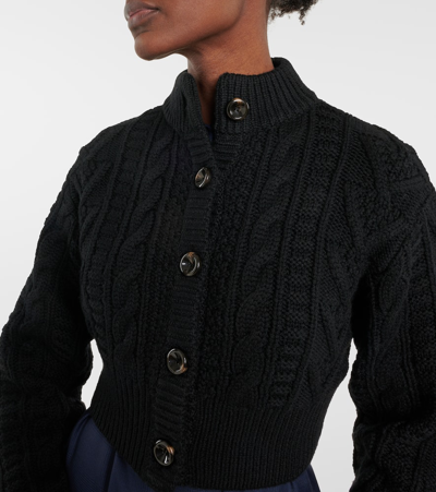 Shop Emilia Wickstead Aleph Cropped Cable-knit Wool Cardigan In Black
