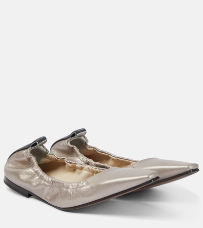 Shop Brunello Cucinelli Metallic Leather Ballet Flats In Silver