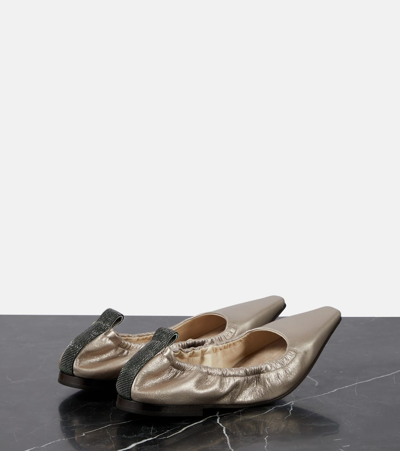Brunello Cucinelli Metallic Point-toe Ballerina Flats In Silver
