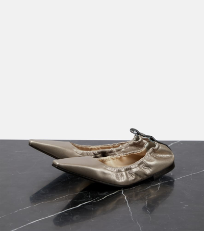 Shop Brunello Cucinelli Metallic Leather Ballet Flats In Silver