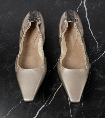 Brunello Cucinelli Metallic Point-toe Ballerina Flats In Silver