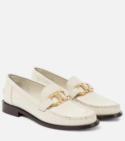 Shop Ferragamo Maryan Leather Loafers In White