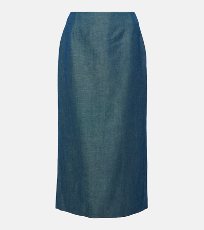 Shop Gabriela Hearst Manuela Wool And Linen Maxi Skirt In Blue
