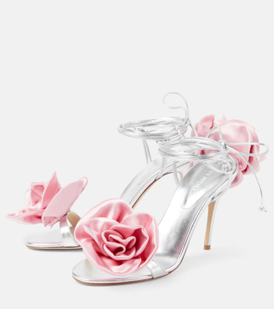 Shop Magda Butrym Floral-appliqué Leather Sandals In Silver