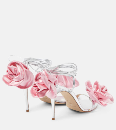 Magda Butrym Wrap Around Double Flower Sandals In Silver