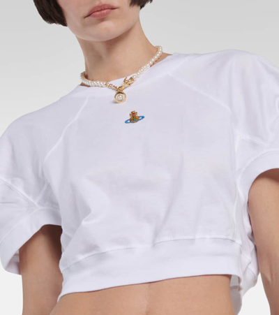 Shop Vivienne Westwood Orb Cropped Cotton Jersey T-shirt In White