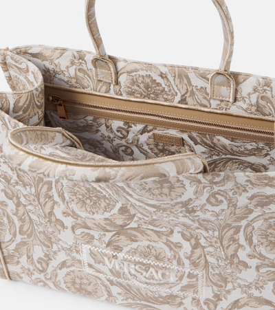 Shop Versace Barocco Athena Large Tote Bag In Beige
