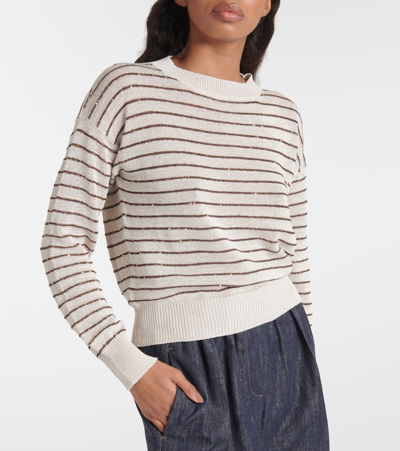 Brunello Cucinelli Striped Cotton Sweater In Multicoloured