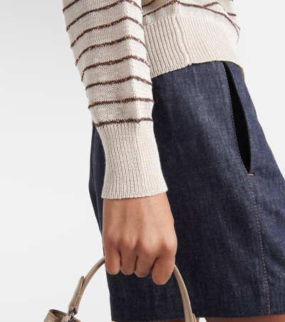 Brunello Cucinelli Striped Cotton Sweater In Multicoloured
