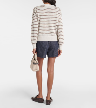 Brunello Cucinelli Striped Cotton Sweater In Multicoloured