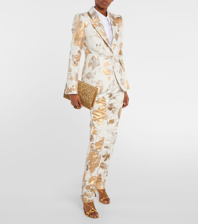 Shop Alexander Mcqueen Floral Jacquard Cotton-blend Blazer In Gold