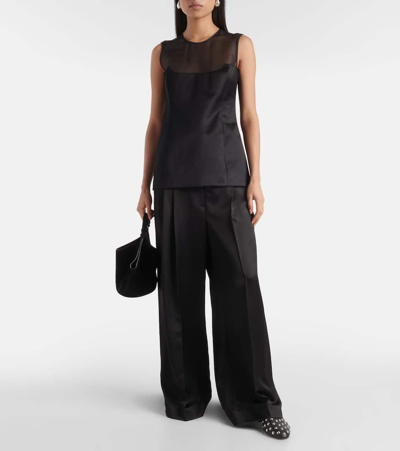 Shop Khaite Sasmo Silk-paneled Satin Top In Black