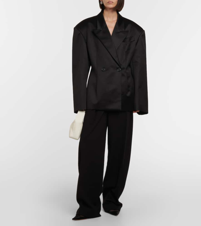 Khaite Cessie Pleated Woven Wide-leg Pants In Black