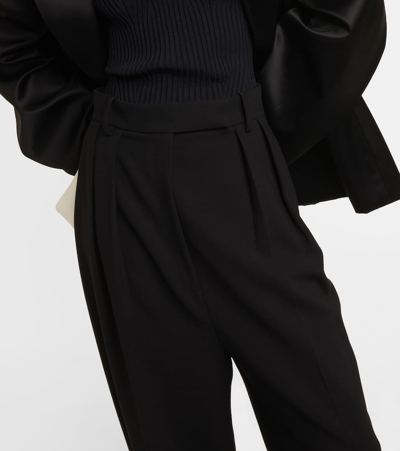 Khaite Cessie Pleated Woven Wide-leg Pants In Black