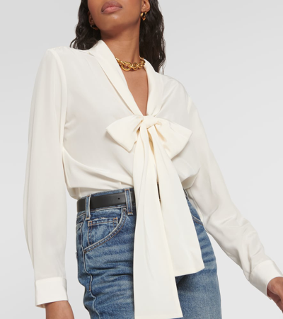 Shop Nili Lotan Angelique Silk Tie-neck Blouse In White