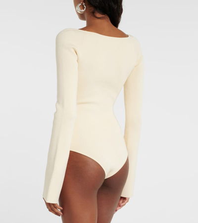 Shop Galvan Gaia Ribbed-knit Bodysuit In White