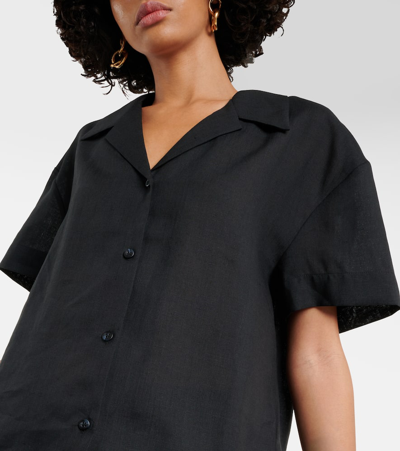 Shop Asceno Prague Linen Shirt In Black