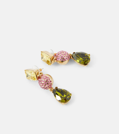 Shop Oscar De La Renta Crystal-embellished Drop Earrings In Multicoloured