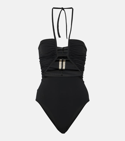 Shop Rick Owens Halterneck Cutout Swimsuit In Black